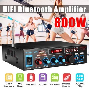 블루투스 미니 앰프 bt309 800w 220v 12v hifi 디지털 서브우퍼 홈 시어터 오디오 프로세서 전력 증폭기 fm usb sd