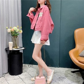 [Myshe]가을 패션 청자켓 여성 숏 데님 자켓 Dou2FEI824WT6, 핑크, XL, 핑크