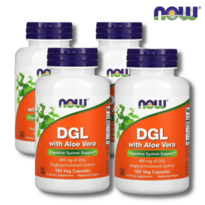 NOWFOODs 나우푸드 DGL 리코라이스 감초 Root 추출물 알로에베라 함유 400mg, 100정, 4개