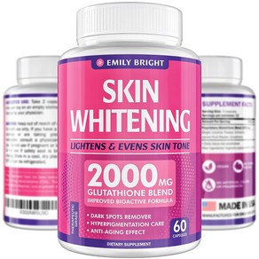 Emily Bight Glutathione Whitening Pills - 2000mg Bette than Skin Lightening Ceam Dak Spots & Acne Sca Remove Hypepigmentation Teatmen, 60개, 2g