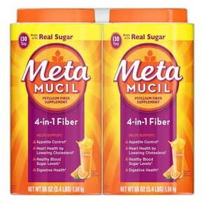 메타무실 식이섬유 보충제 오렌지 리얼슈가 Metamucil Fibe Supplement Oange 1.56kg x 2통 260회분, 2개