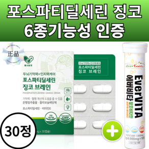 헬시알앤 두뇌엔 기억력 인지력케어 포스파티딜세린 PS 징코 브레인 300mg, 1세트, 30정