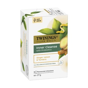 트와이닝 리브웰 이너 클렌즈 생강 레몬 터메릭차 티백 Twinings Live Well Cleanse Tea Bags, 18개입, 1개