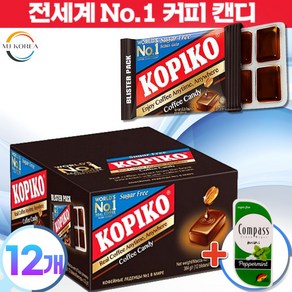 [MJ KOREA] 마요라 코피코 무설탕 커피 사탕 KOPIKO 슈가프리 블리스터팩 32g x 12개+콤파스 무설탕 페퍼민트 캔디 7g (1개) 혼합 세트, 390g, 1세트, 01. 커피맛 슈가프리 블리스터팩 32g 12개