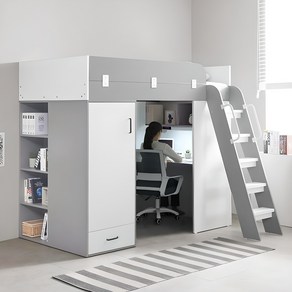 e스마트 하우스 2층 성인 책상 수납 벙커침대 풀세트 SS, (풀세트) 그레이
