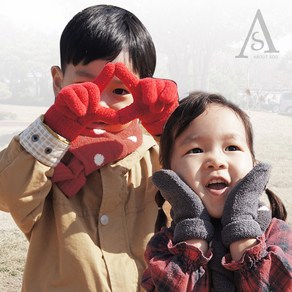 어바웃수 겨울 유아 아동 탁텔 손가락 벙어리 장갑