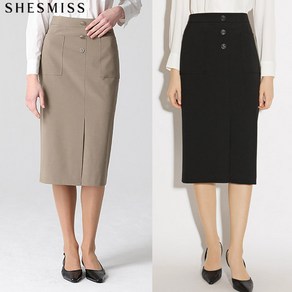 [쉬즈미스(SHESMISS)] 단아한 버튼 포인트 미디 스커트 (택가격 168000원)