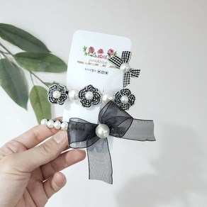 3세트 쁘띠체크 포인트 진주 리본핀 세트 (자체제작)