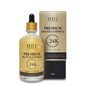 [미엘] 프리미엄 24K 골드 앰플(순금 40% 함유) 100ml 수분보습 탄력 올인원케어 피부관리실전용 홈케어 사은품 시트팩6종 + 샘플6종 무료증정, 1개