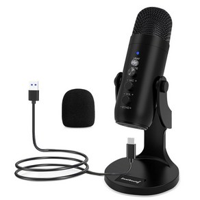 ZealSound USB 콘덴서 마이크 스튜디오 녹음 마이크 PC 컴퓨터 스트리밍 비디오 게임 팟캐스팅 노래 보컬 K66, 02 black