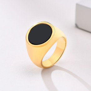 Gothic Signet Rings fo Men Punk Black Stone Pinky Ring Gold Colo Stainless Steel [A00071908]