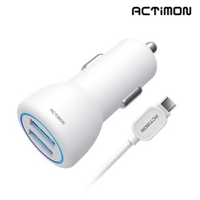 [엑티몬] C타입 2.4A 분리형 USB 2포트 LED 고속 차량용충전기 [1M], 화이트, MON-C2-242-CP