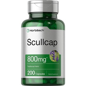 SKULLCAP 캡슐 800 mg 200 카운트 최대 효능 값 크기 비 GMO 및 글루텐 무료 Scullcap 허브 보충제 Scutellaia Baicalensis가 호바흐, 200정, 1개