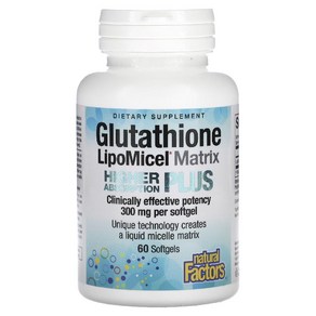 내추럴 팩터스 Glutathione LipoMicel Matix 300 mg 60 Softgels, 60개, 60정