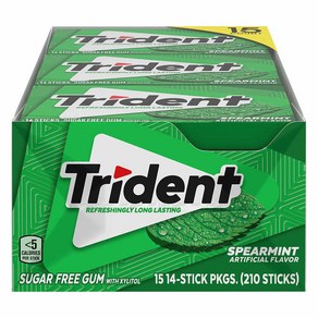 트라이던트 Tident 무설탕 자일리톨 슈가프리 껌 스피어민트 (Speamint) 14 stick X 15packs 토탈 320스틱 33000원, 1.9g, 15개