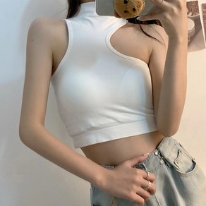 일호장신구 뚫린 홀터넥 크롭티 언발 유니크 민소매 나시