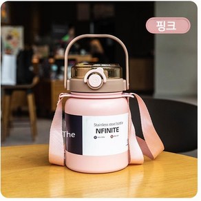 POMTOR 원터치 보온보냉병 어깨근 스테인리스 텀블러 800ML, 핑크, 1개