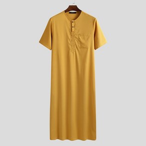 Men Muslim Islamic Kaftan Saudi Aabia Solid Colo O Neck Shot Sleeve Fashion Jubba [B00055643]