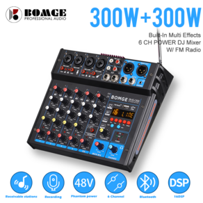 BOMGE 6 Channel Powe Steeo Amplifie Audio Sound Inteface Mixing Console 600W Bluetooth MP3 FM, black, BMG-06B, 블랙