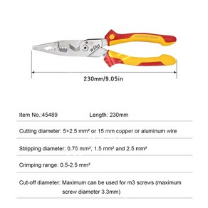독일 WIHA 45489 다기능 절연 플라이어 전기 와이어 스트리핑 1000V VDE, 45489 8 in 1 플라이어, 1개