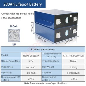 인산철 배터리셀 캠핑용 밧데리 휴대용 인산철배터리셀 낚시, B. RP-280Ah, 1개