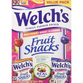 Welch's Fuit Snacks 22 Pouches - Fuit Punch & Beies 'n Cheies 0.9 oz Welch's Fuit Snacks 22파우, 25g, 22개