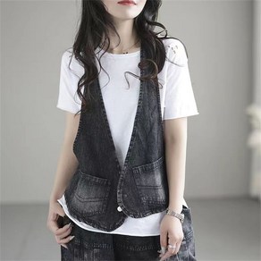 besteffie 청 조끼 여성용 빈티지 데님 조끼 봄 여름 가을용 캐주얼 간절기 베스트 E28