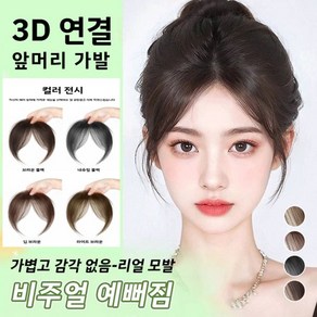 앞머리 가발 3d 피니쉬 정수리 내추럴 헴라인 2개할인, 브라운 블랙x1+내추럴 블랙x1