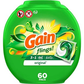 Gain flings 게인 플링스 세탁 세제 솝 팩 롱 래스팅 향 오리지널 60개입, 1개