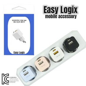 EasyLogix 2포트 휴대폰 멀티 미니어댑터 PPS C타입 USB 2중 고속충전기 30W GAN, 1개, 화이트