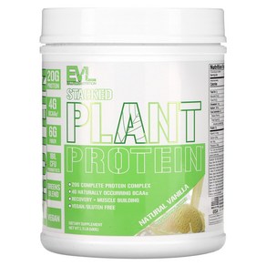 EVLution Nutition Stacked 플랜트 프로틴 바닐라 680g(1.5lb), 1개, 680g