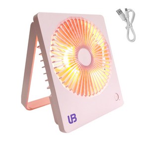 UB 무선 LED 선풍기 휴대용 조명 충전 접이식 걸이용 거치, 핑크, UB-FAN33