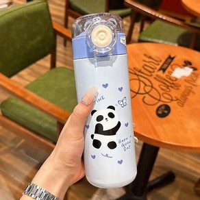 BLOWFISHFUGU 스텐 텀블러 캐릭터 팬더 보냉 컵 써모스원터치텀블러, 1개, 500ml, 블루