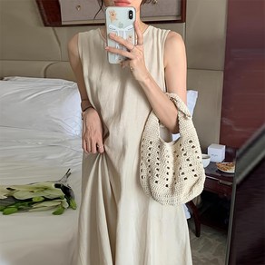 주디앤 여성 버튼 백트임 민소매 롱 원피스