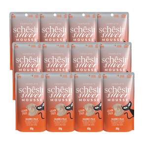 스케지어 노령묘용 쉐지애 실버 무스 연어 고양이 주식 파우치, 연어+치킨, 80g, 12개