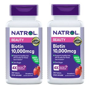 Natol 비오틴 엑스트라 스트렝스 바이오틴 추어블 250정 X2팩 Biotin 10000mcg, 2개