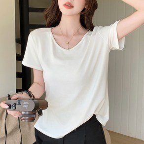 꾸꾸지민 여름 베이직 루즈핏 브이넥 반팔티 무지 티셔츠