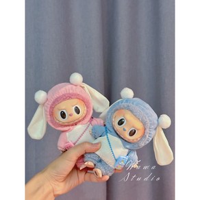 10cm 15cm 20cm 30cm 인형 옷 라부부 마카롱 핑크 블루 토끼귀 모자 세트, 라부부 블루 휴대폰 전용 스웨트셔츠