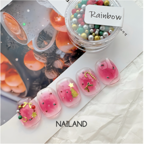 크리스마스 레인보우 진주찡 네일 세트 약 9g NAILAND, 1개