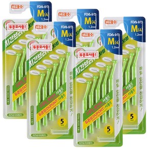 네오 에버덴 치간칫솔 L자형 5개입 x 5개 M(4) 1.2mm 치실 휴대용캡 포함 듀폰모, 5개