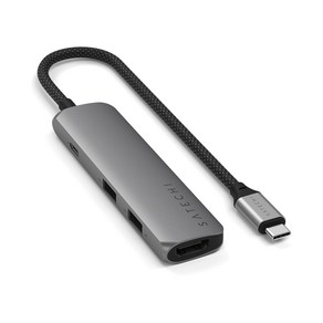 사테치 USB C타입 4in1 4K 알루미늄 슬림 멀티 허브 이더넷 어댑터 맥북 노트북, 스페이스 그레이