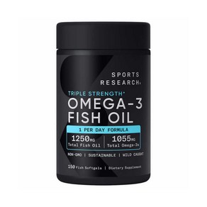 스포츠리서치 트리플 스트렝스 오메가-3 피쉬오일 1250mg 150 sg Spots Reseach Tiple Stength Omega-3 Fish Oil 1250, 150정, 1개