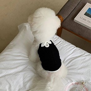 쪼꼬마미 강아지옷 리본 나시 여름옷 티셔츠, 1개, 블랙