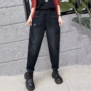 여성 배기 캐주얼 밴딩 청바지 편한 데일리 청바지 Women's jeans