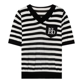 베스띠벨리 24S/S 스트라이프 브이넥 니트 BIU2940BKP