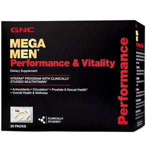 GNC 지엔씨 남성용 메가맨 퍼포먼스 & 바이탈리티 비타팩 30팩 Mega Men Pefomance Vitality Vitapak, 1개