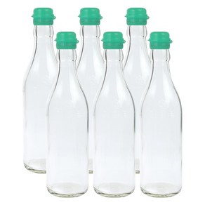 가인글로벌 투명 기름병350 + 코벤트캡 청록 유리병 참기름병 용기, 6개, 350ml