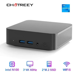 Chatreey T9 미니 PC Intel Alder Lake N100 Windows 11 초소형 휴대용 듀얼 SSD 풀 기능 Type-C 4K 60Hz RGB