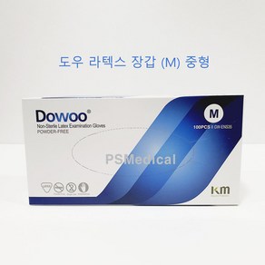 케이엠 Dowoo 도우 라텍스 Latex 진료용 글러브 중형 (M) 100매 (알콜솜1매증정), 1개