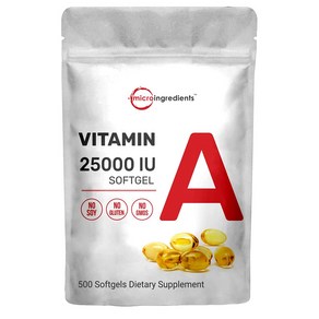 MICROINGREDIENTS 비타민A 25000 IU 500 소프트젤 해바라기씨오일 함유, 1개, 500정